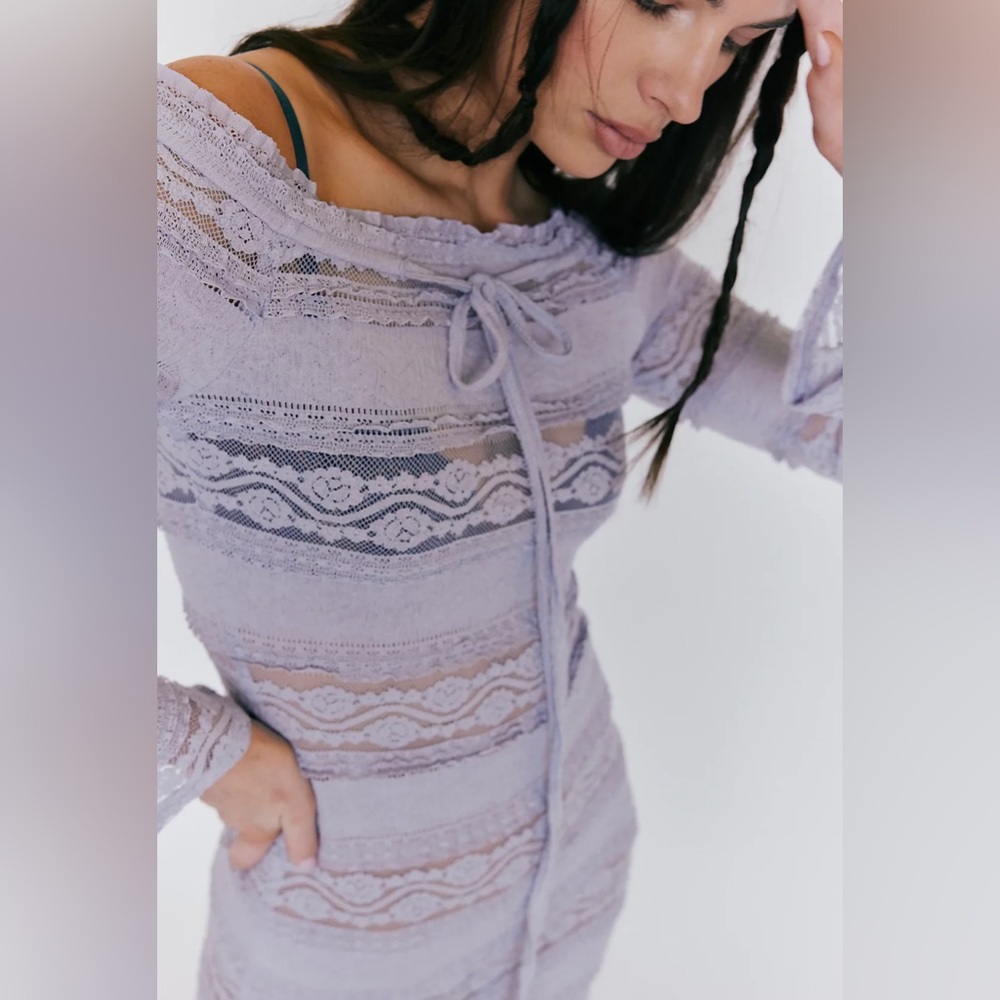 Nightcap Free People “French Antique” lavender blue lace midi boho dress S M L